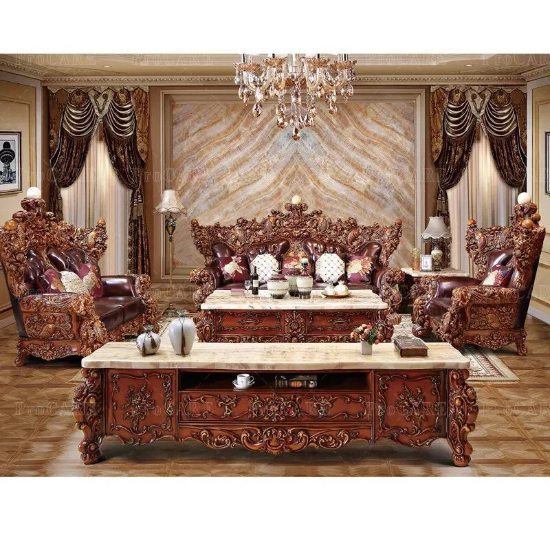 Genuine Leather Solid Wood Sofa Set S115