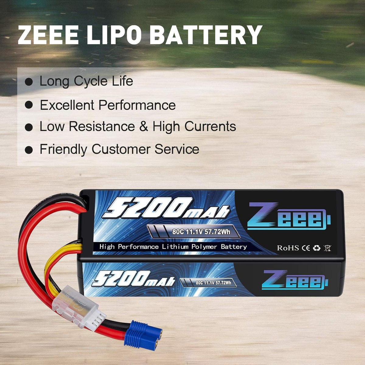 3S Lipo Battery 5200mAh 11.1V 80C with EC3 Plug Hard Case Battery (2 Pack) P459979