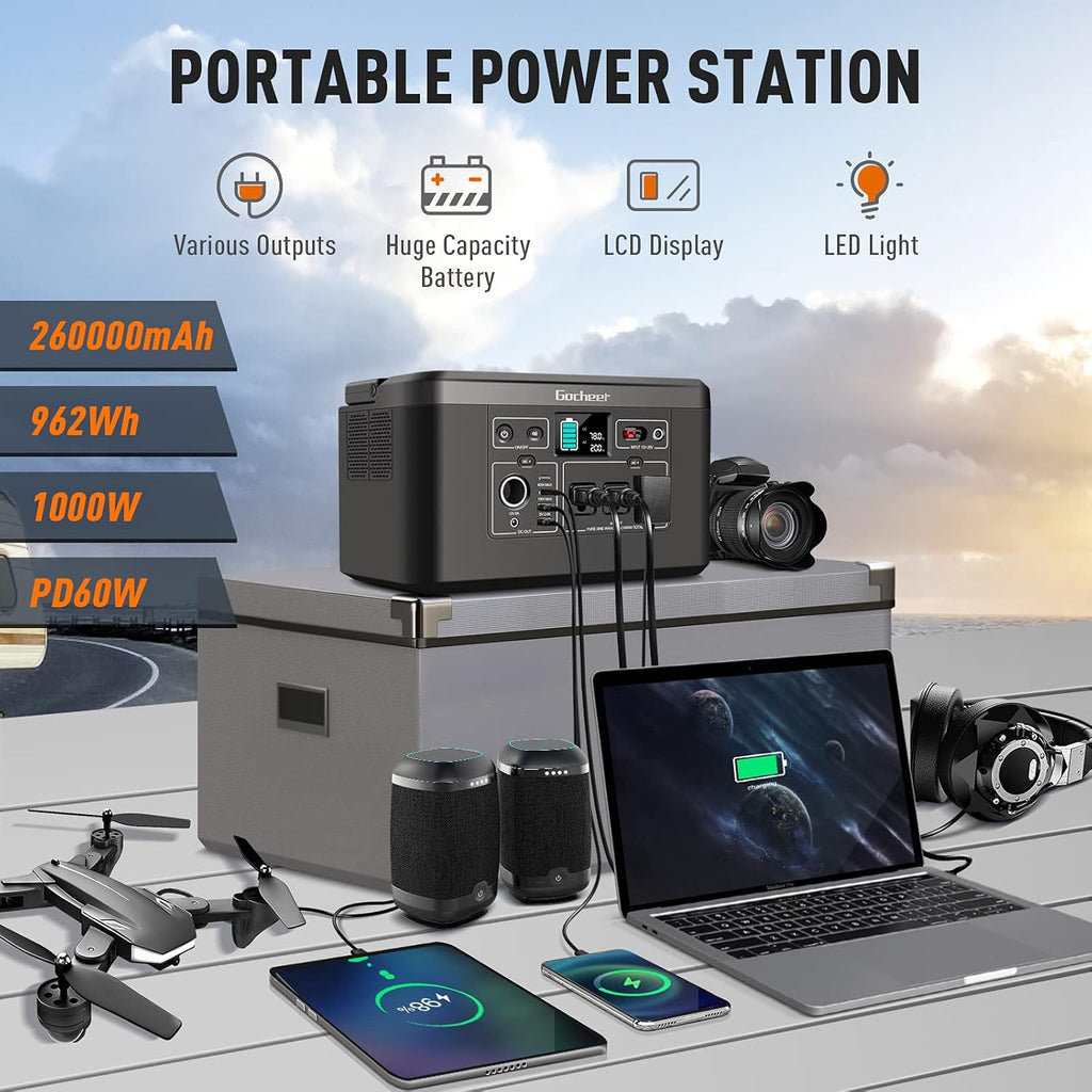 1000W Portable Power Station 962Wh 260000mAh Solar Generator with 3x110V AC Outlets Q3857