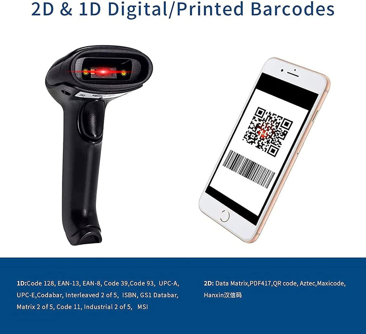 2.4GHz & USB Wireless 2D Barcode Scanner with Stand Pack of 2 M5706