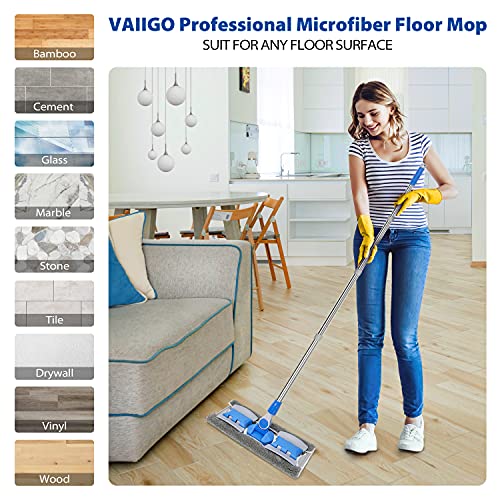 Sky Blue Microfiber Flat Mop with 5 Reusable Washable Pads S86645