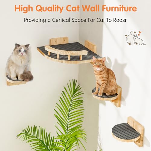 4 Packs Cat Wall Shelves with 3 Steps R4219
