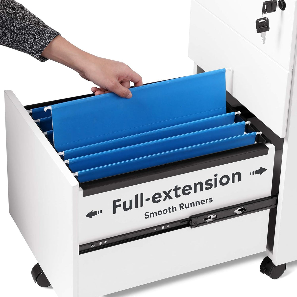 White 3 Drawer Wood Rolling File Cabinet with Lock K98090
