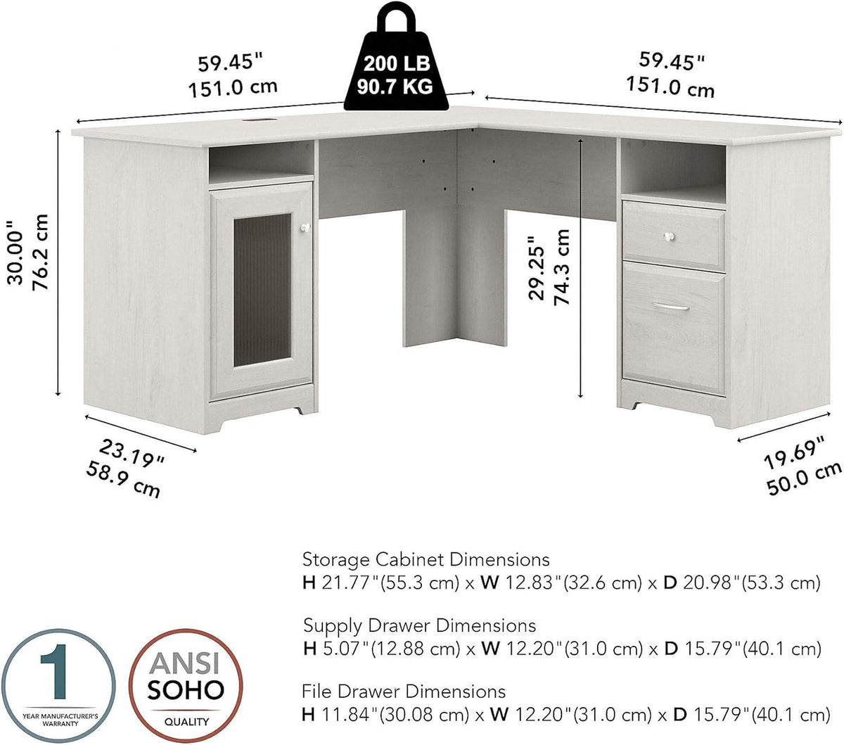 Linen White Oak L Shape Desk D592425