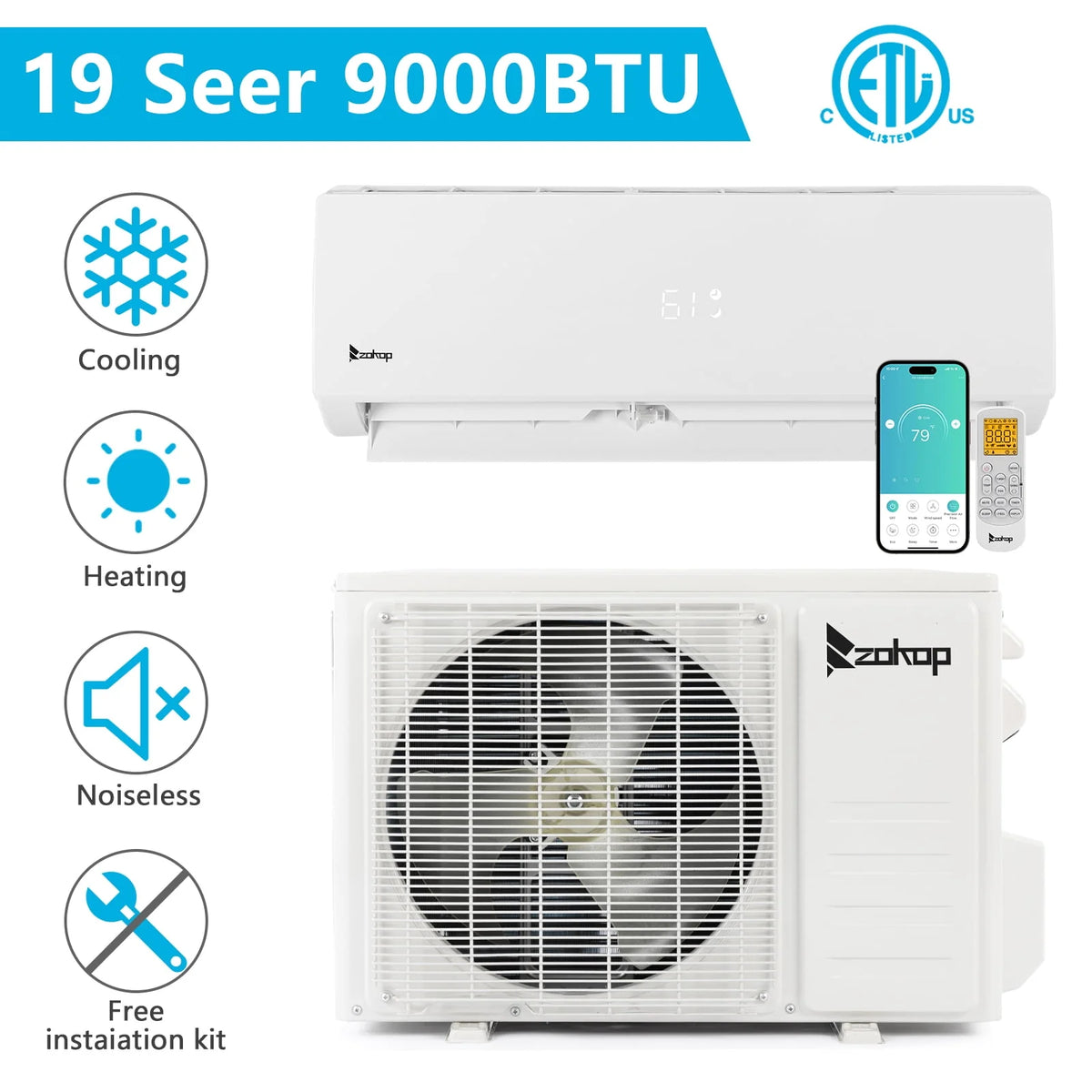 9000 BTU 19 Seer Mini Split Air Conditioner & Heater X2762