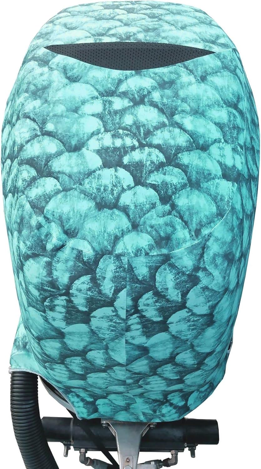 Blue Green Fish Scales Outboard Motor Cover P755