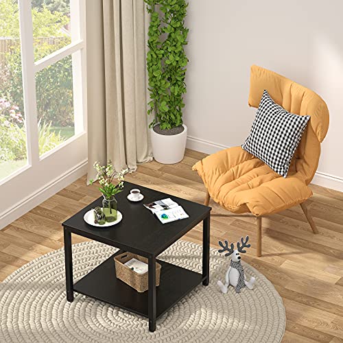 Rustic Brown 2-Tier Metal Wood Side Table O6761