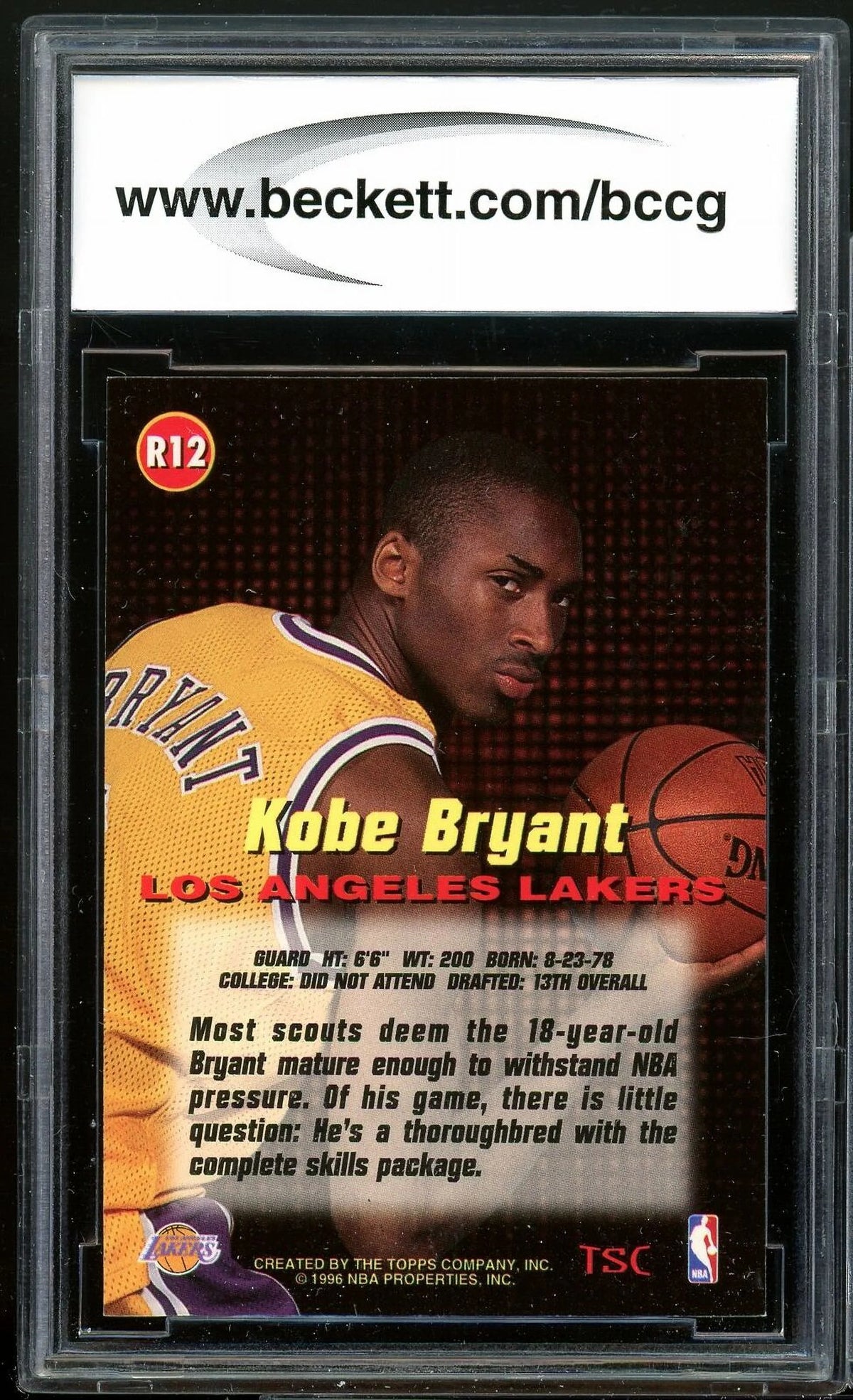 1996-97 Rookies 1 #12 Kobe Bryant Rookie Card BGS BCCG 9 Near Mint+ S859476