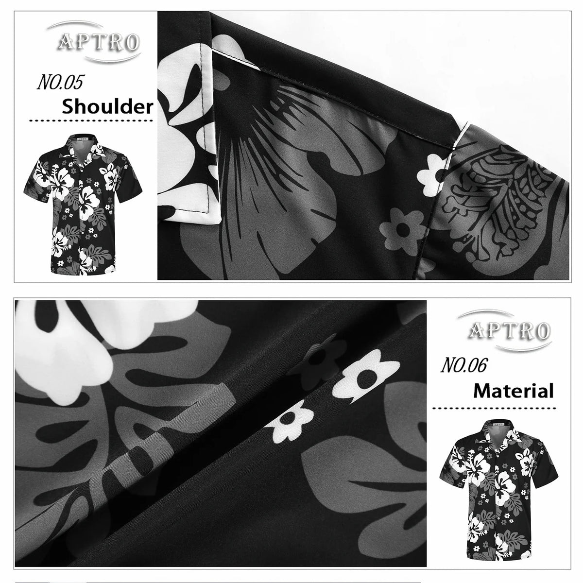 Men’s Short Sleeve Casual Button Down Shirts With Pocket Floral Black 2XL V10569