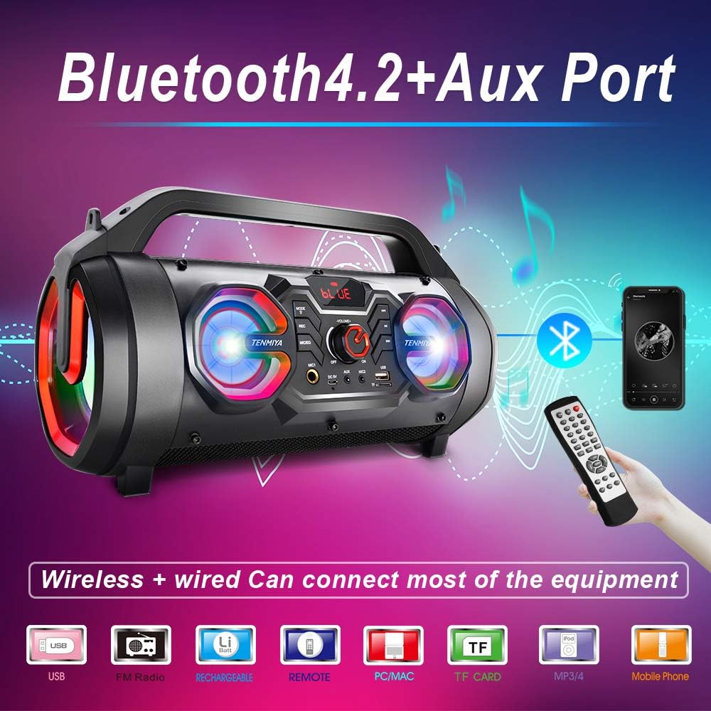 Portable Bluetooth Speaker with FM Radio, RGB Lights, 10H Playtime N59461