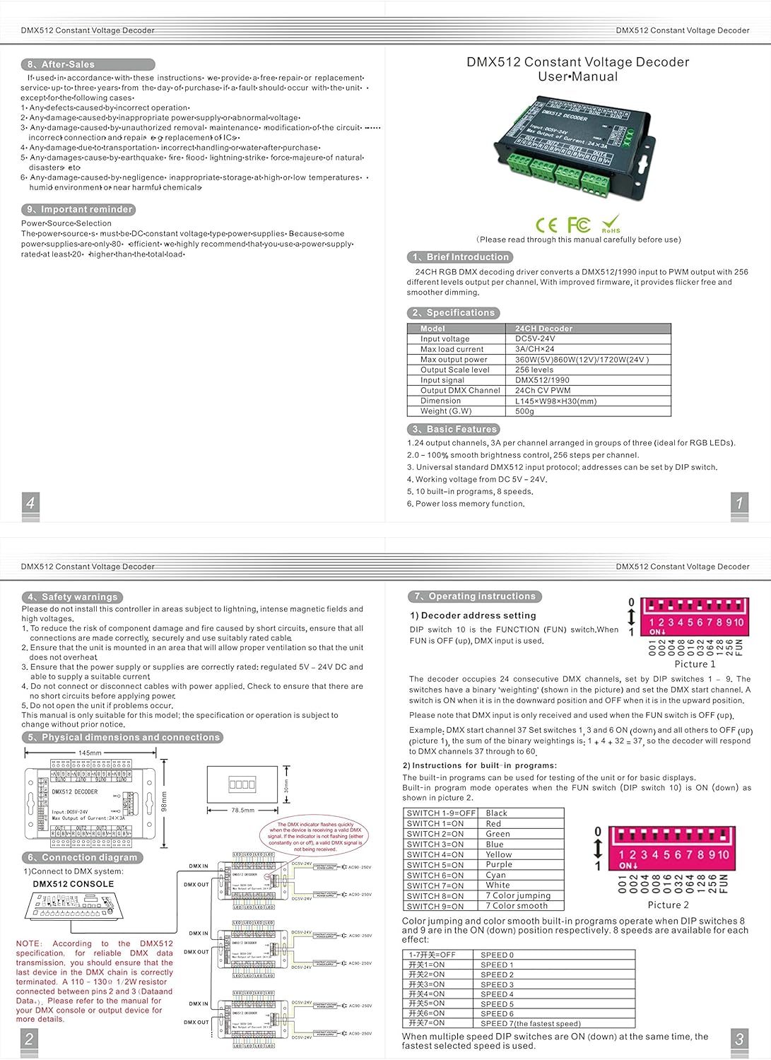 24 Channel DMX512 LED Decoder Dimmer DC 5V-24V V153