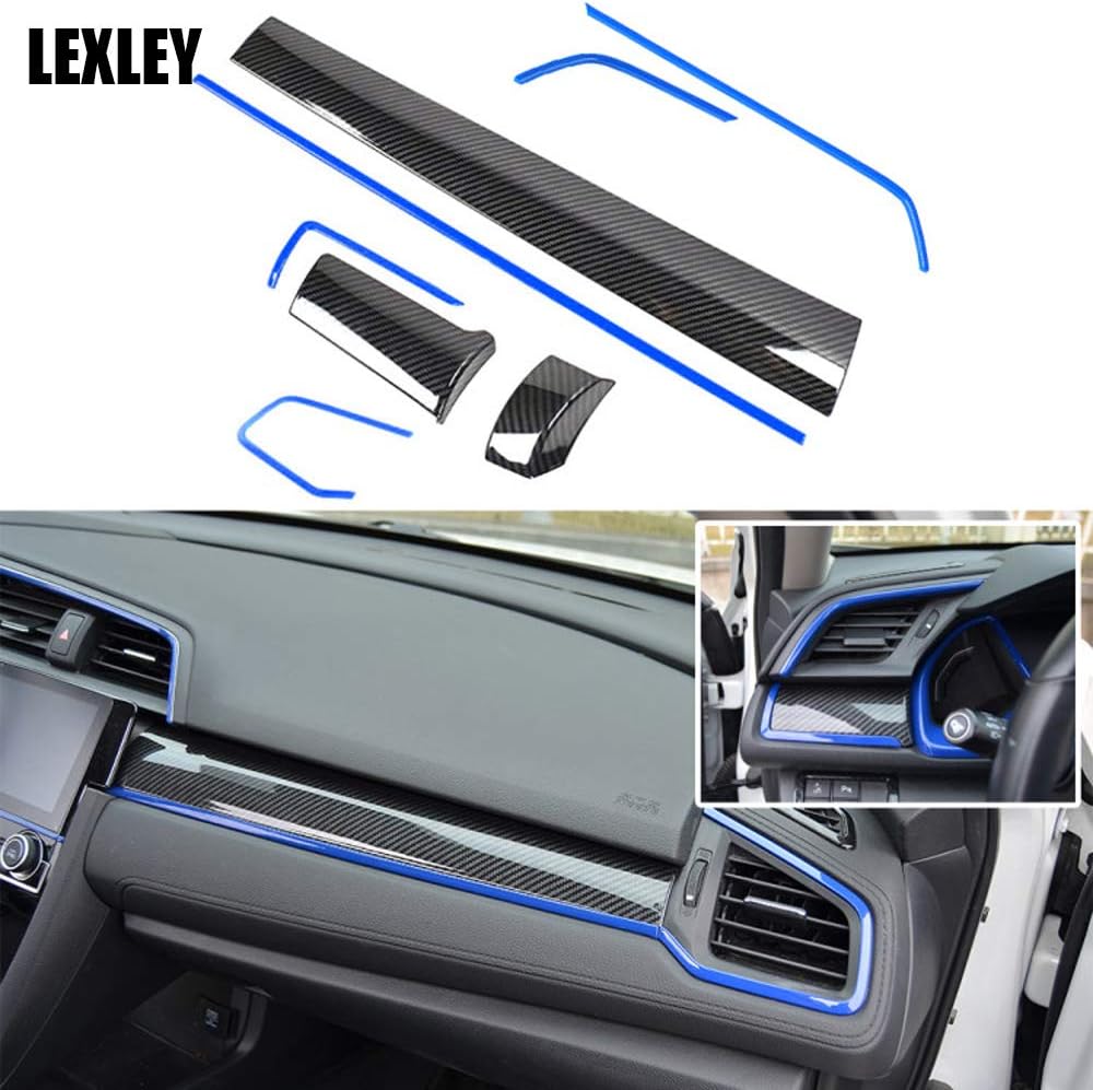 8pcs ABS Carbon Fiber Center Console Panel Cover Trims for Honda Civic (BLUE) Pack of 2 K318