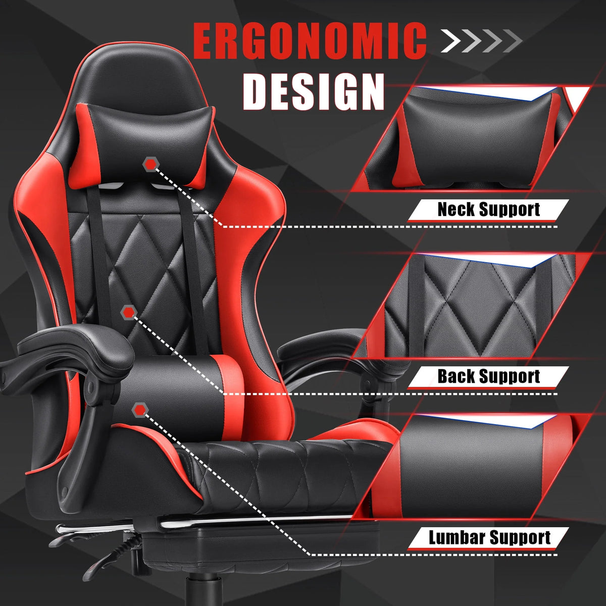 White High Back PU Leather Gaming Chair with Footrest L170