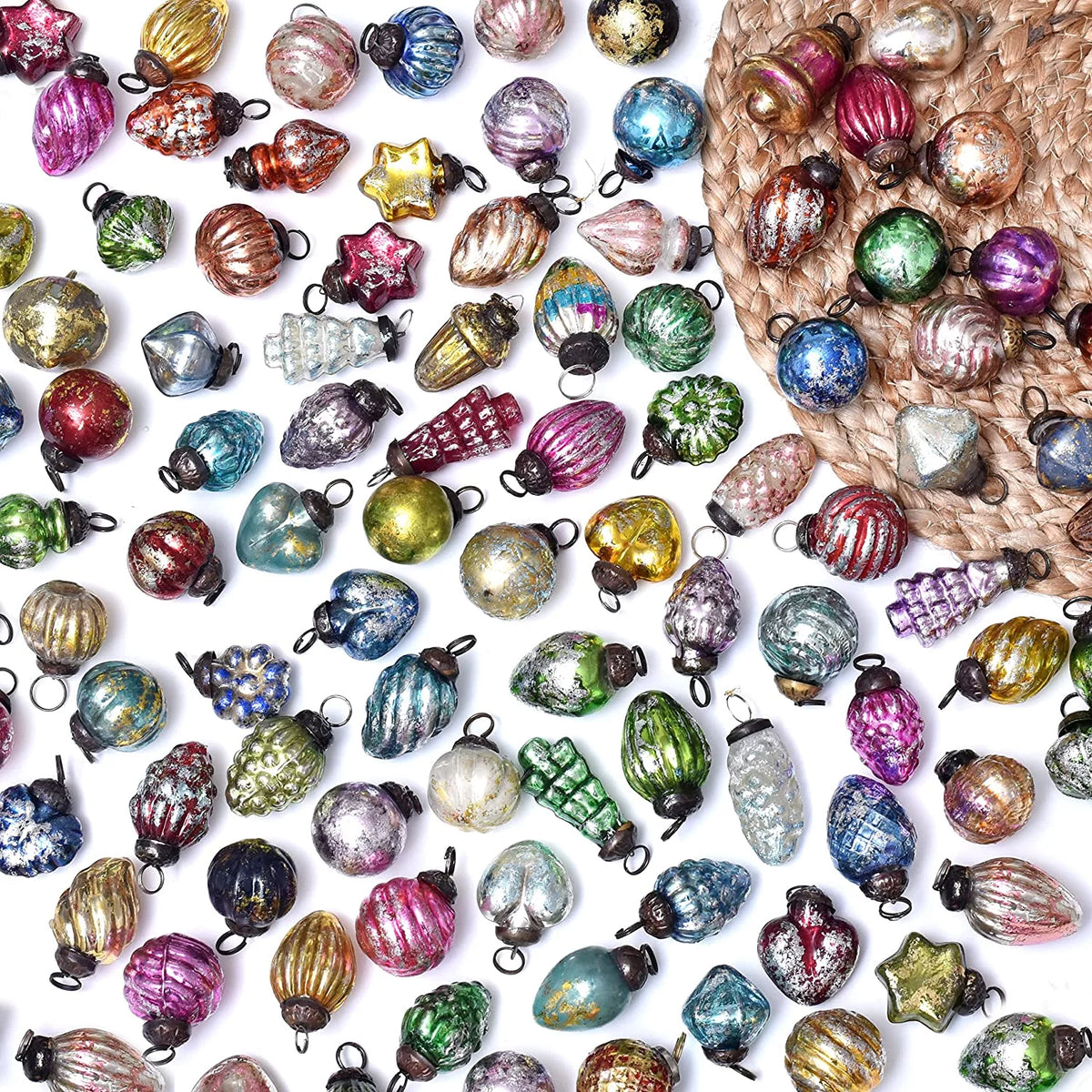 50 Piece Antique Glass Mini Christmas Ornaments G653