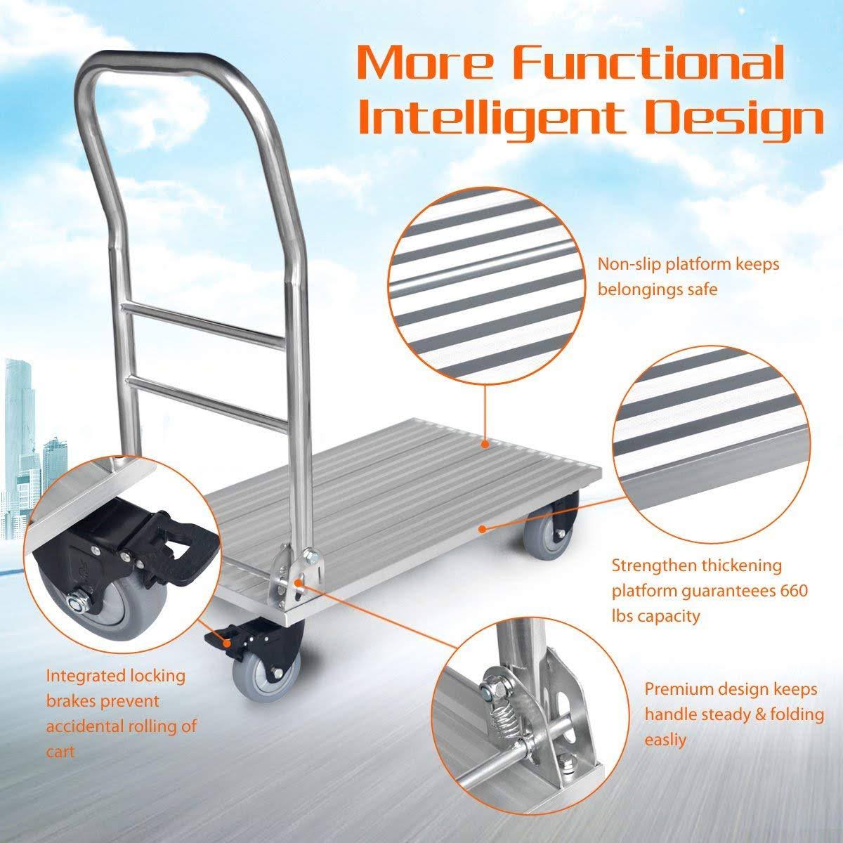 Folding Aluminum Platform Truck Cart with Swivel Wheels V94977