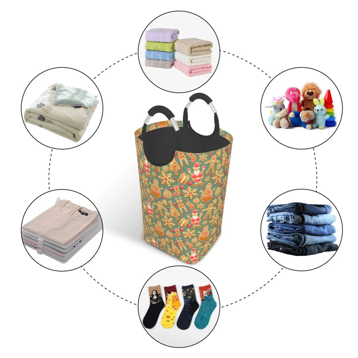 Large Collapsible Laundry Hamper with Aluminum Handle, 50L H45464