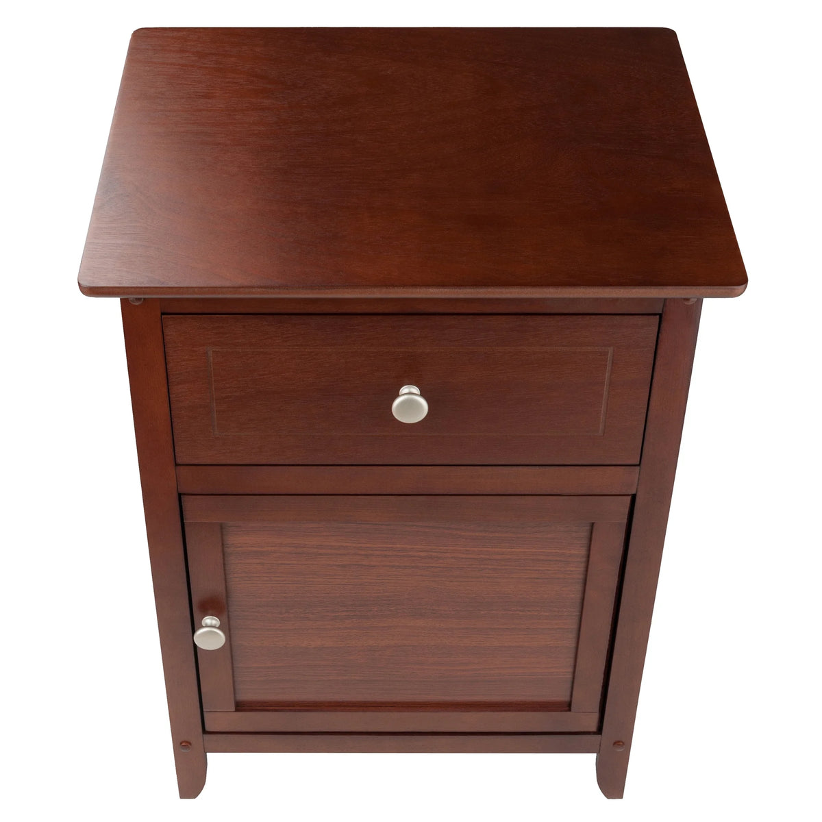 Walnut Wood Accent Table with Drawer and Door Cabinet E11511