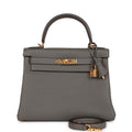 Kelly Retourne 28 Gris Meyer Clemence Gold Hardware E362