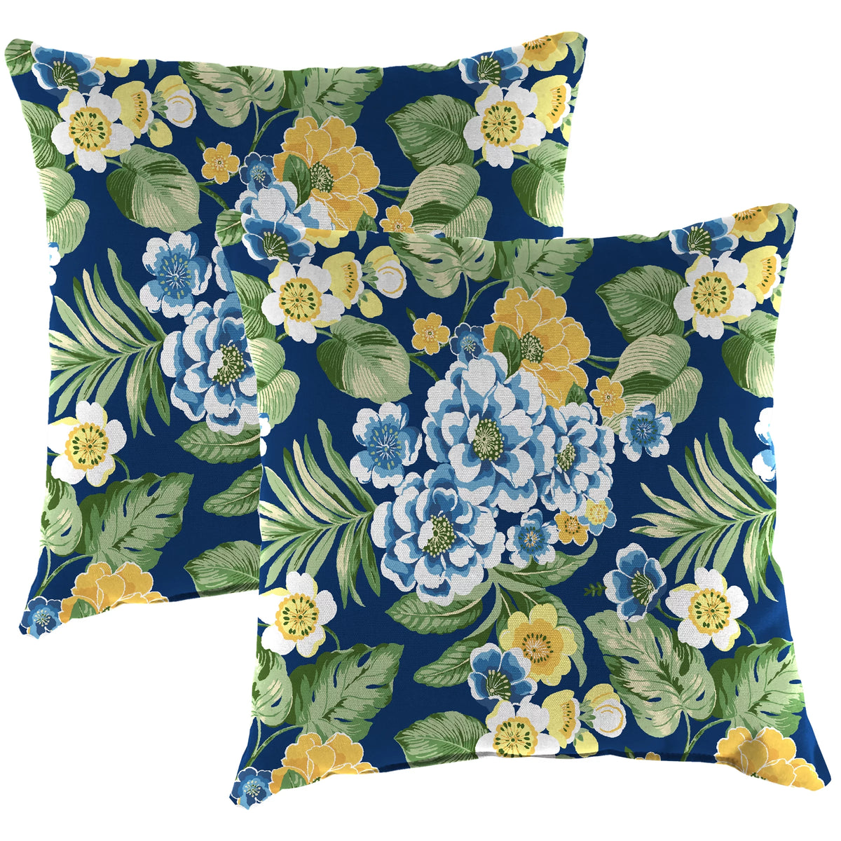 Lapis Blue Floral Square Outdoor Throw Pillow 2 Pack F84507
