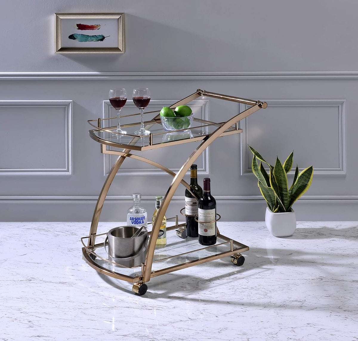 Gold Rolling Bar Serving Cart U4683