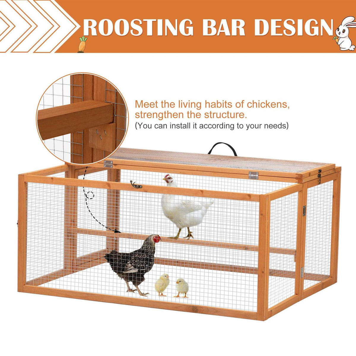 Chicken Coop & Roosting Bar Small Pet Hutch W9654