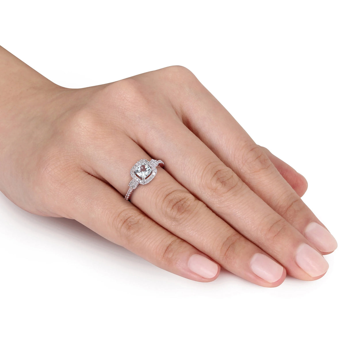 10kt White Gold Square Halo Ring C4219