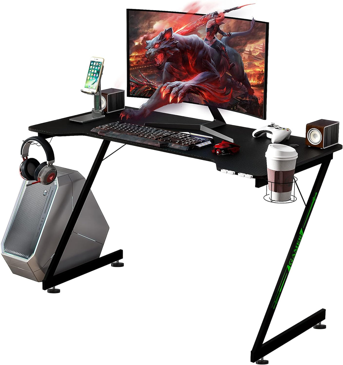 Black 47 inch Gaming Desk with Carbon Fiber Surface V108