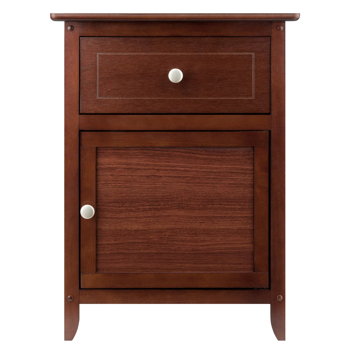 Walnut Wood Accent Table with Drawer and Door Cabinet E11511