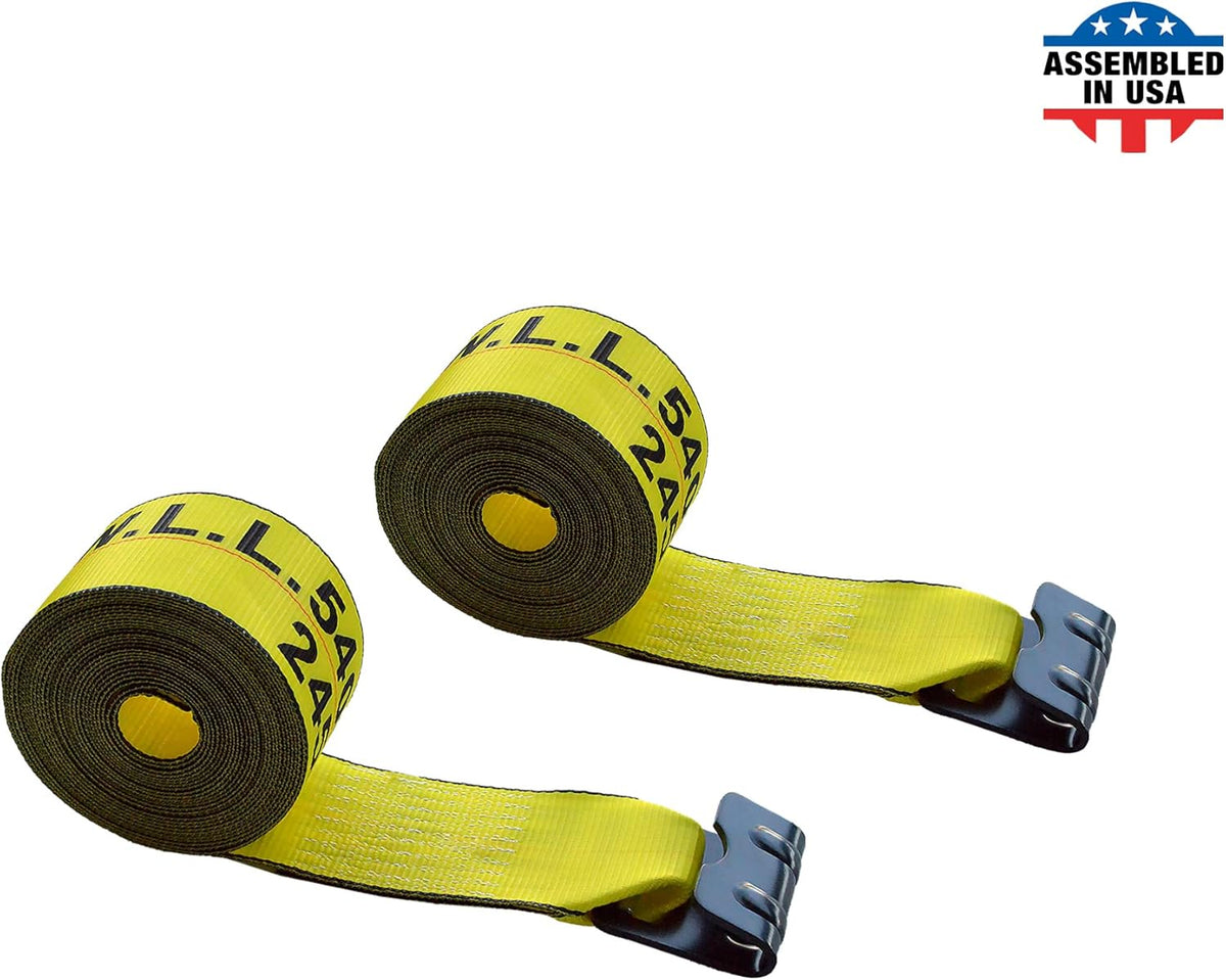 Green Tie Down Straps, Pack of 4, 4 x 60' Heavy Duty Winch Strap with Flat Hooks N25446