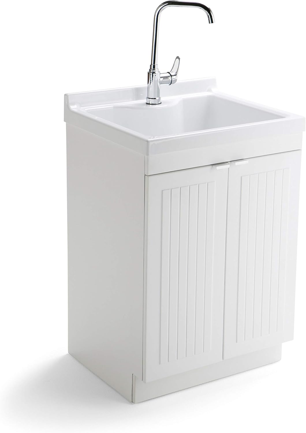 24 inch Pure White Laundry Cabinet with Faucet and ABS Sink with 1 Storage Compartment N5422