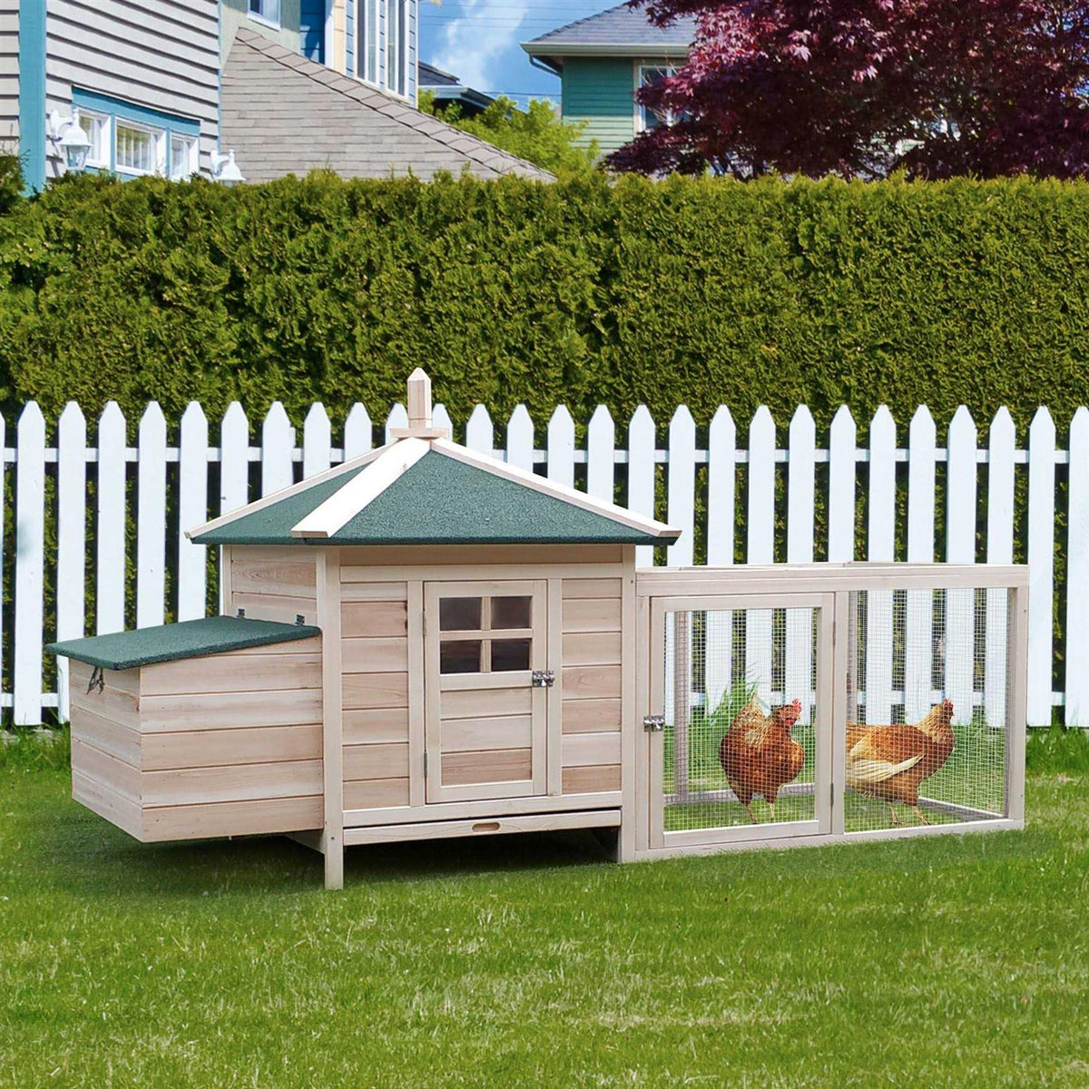 Wooden Chicken Coop with Nesting Box and Removable Tray V145574