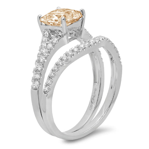 18k White Gold Princess Cut Moissanite Ring Band Set sz 3.5 N97909