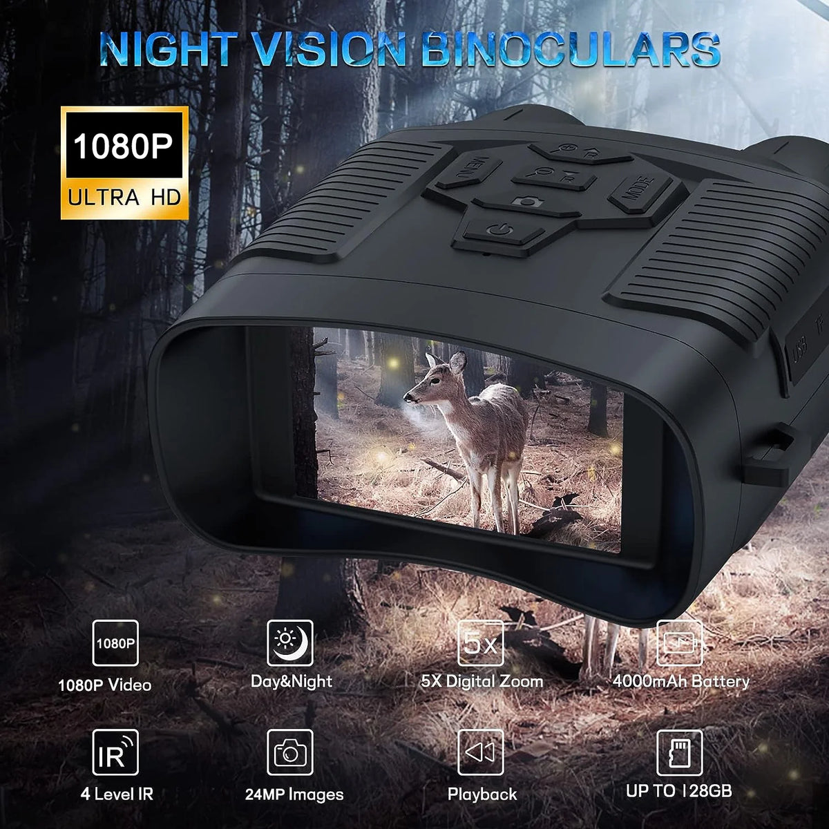 Night Vision Binoculars with 32GB SD Card 24MP/1080P 6x Zoom D413