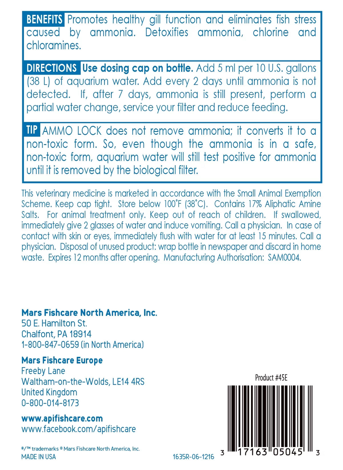 Freshwater And Saltwater Aquarium Ammonia Detoxifier, 16 oz Z52636