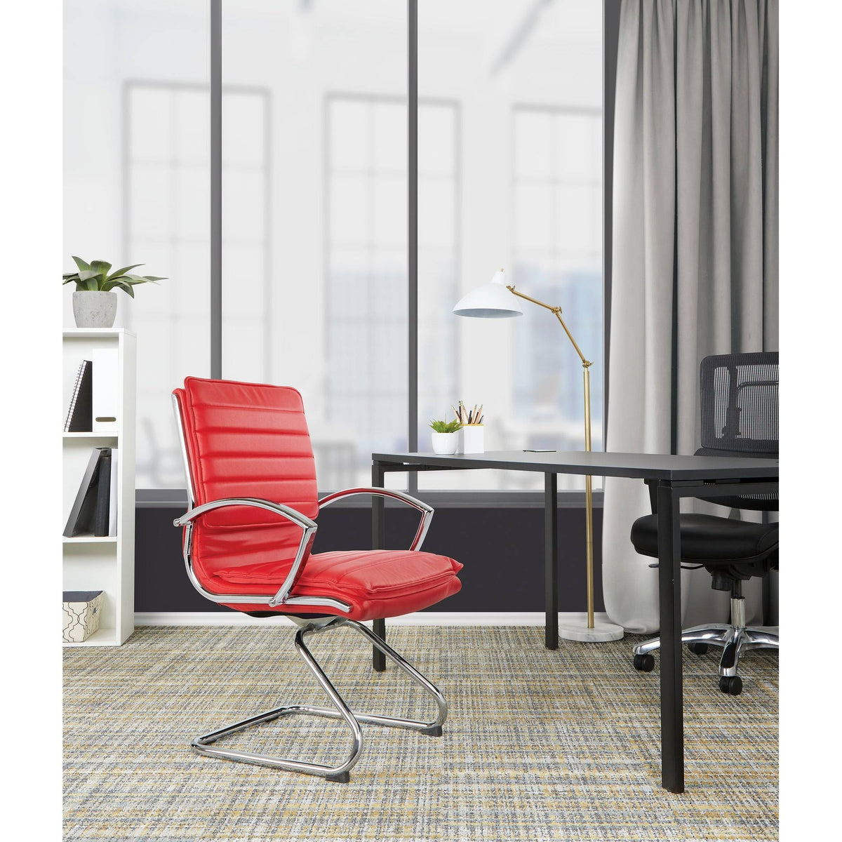 Red Faux Leather Guest Chair with Chrome Base T633