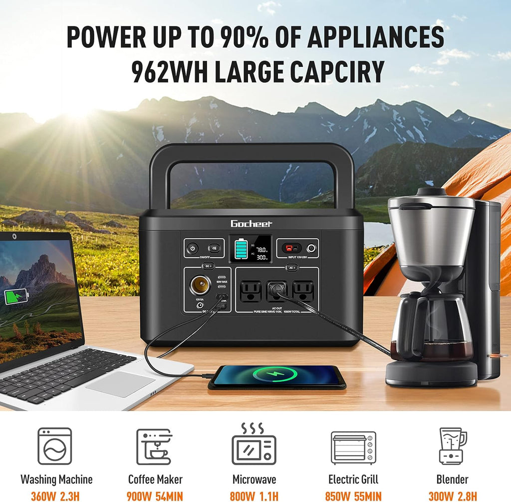 1000W Portable Power Station 962Wh 260000mAh Solar Generator with 3x110V AC Outlets Q3857