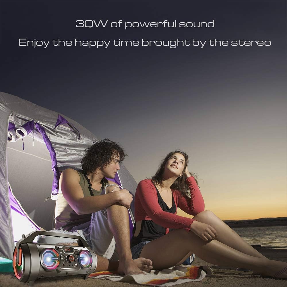 Portable Bluetooth Speaker with FM Radio, RGB Lights, 10H Playtime N59461