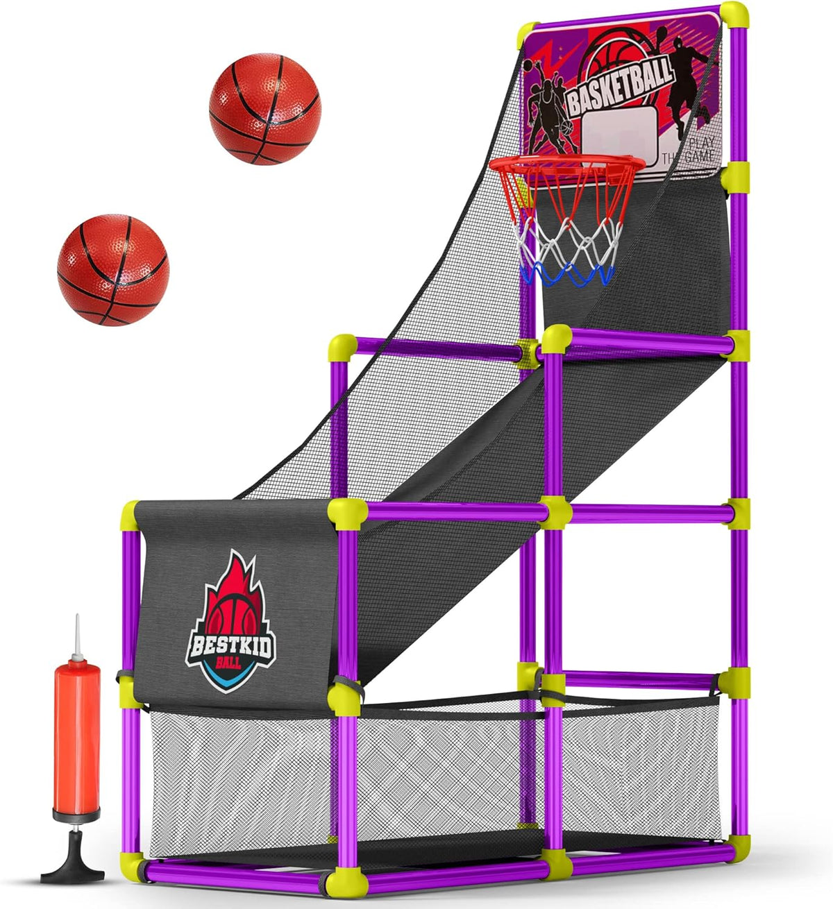 Indoor Arcade Basketball Hoop with 2 Basketballs and Air Pump J434