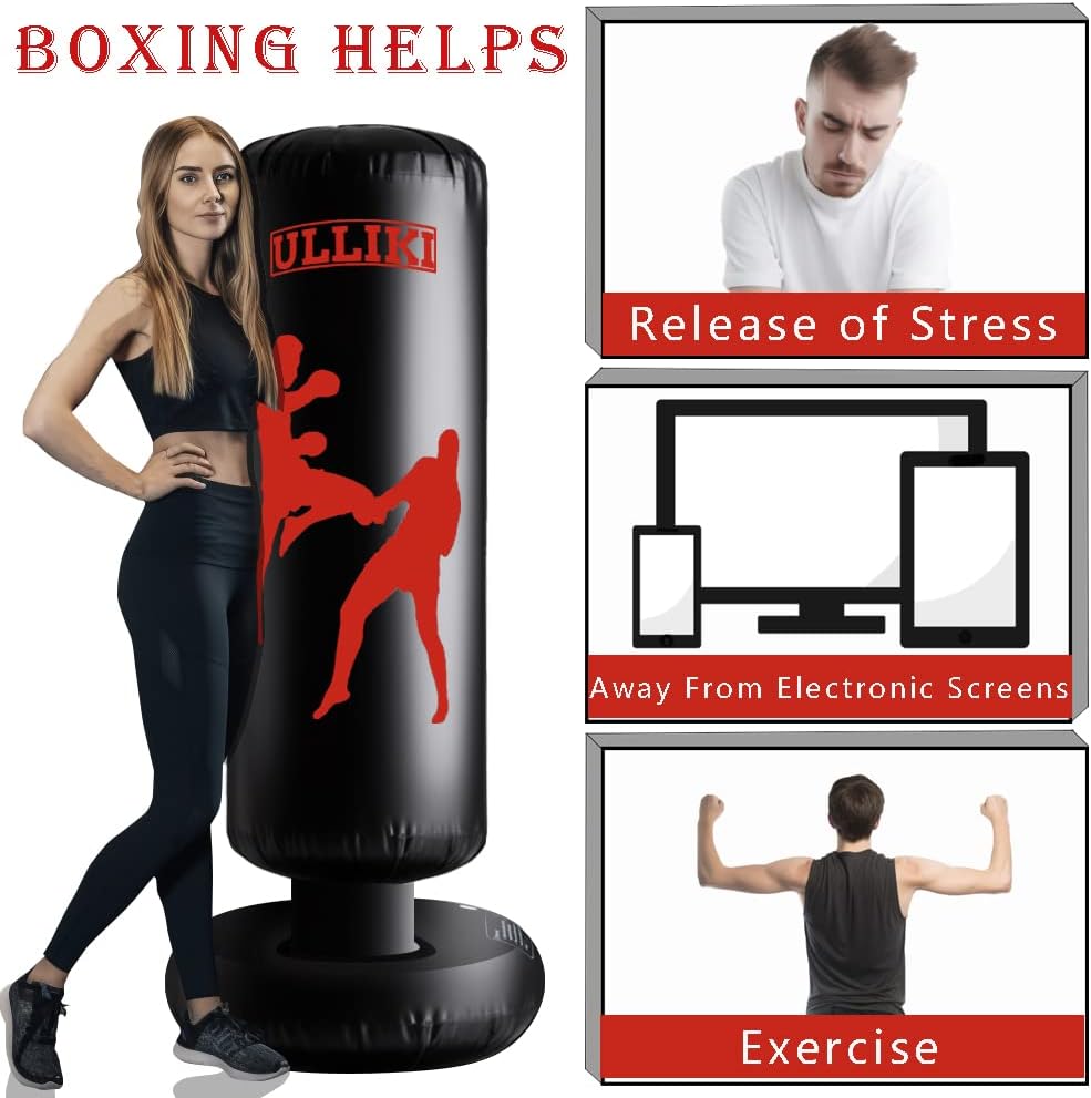 63 Inches Inflatable Boxing Bag with Stand Y725148