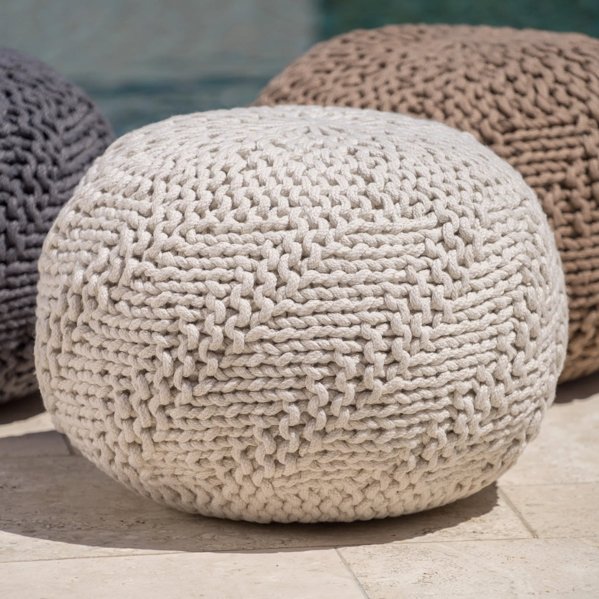 Ivory Outdoor Pouf X32925