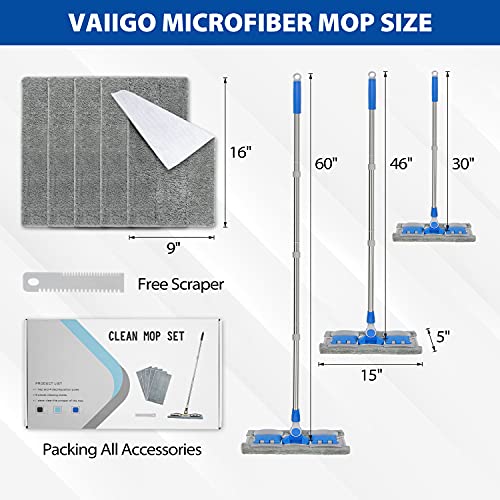Sky Blue Microfiber Flat Mop with 5 Reusable Washable Pads S86645
