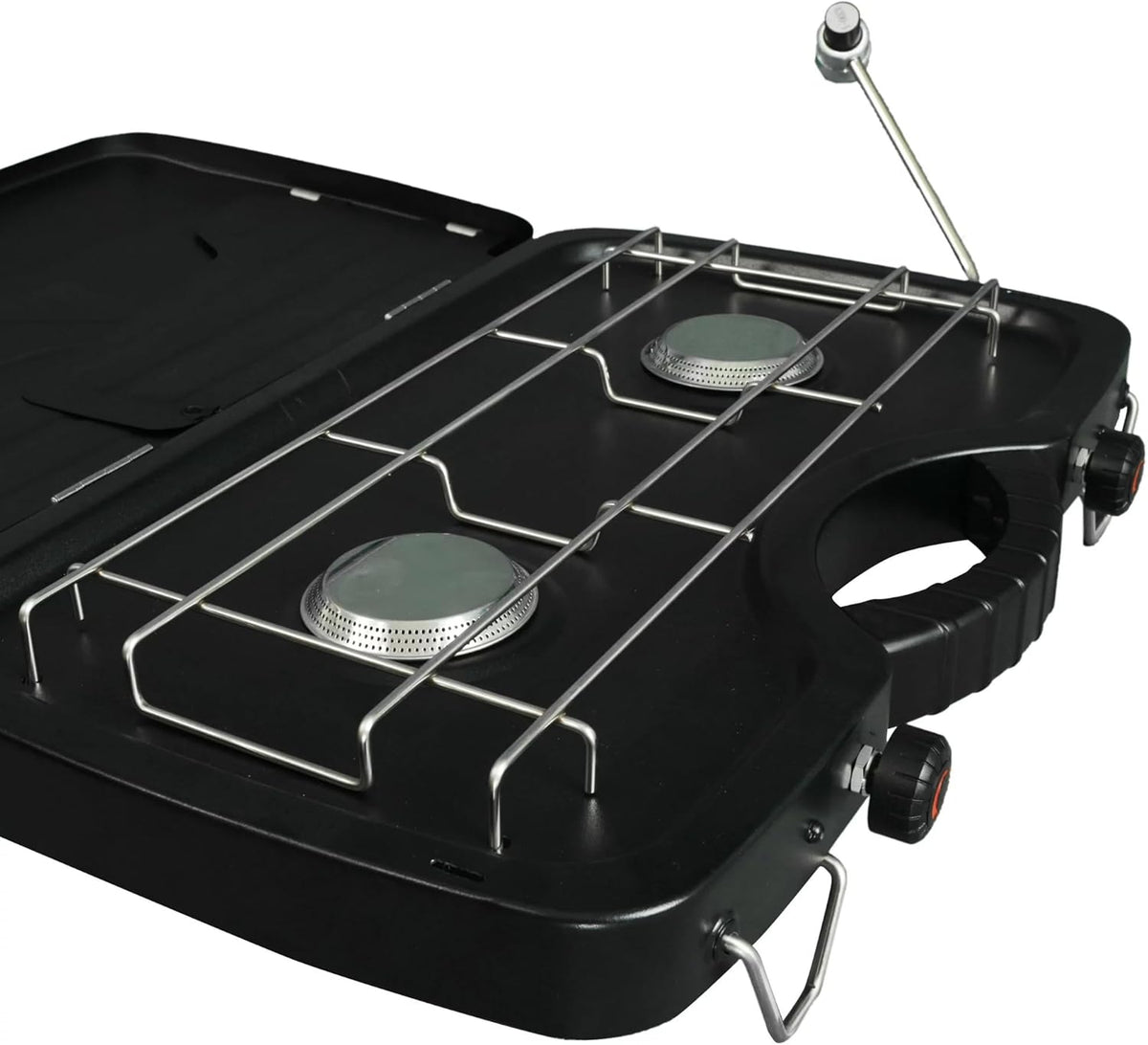 Black 2 Burner Propane Gas Camping Stove Q281528