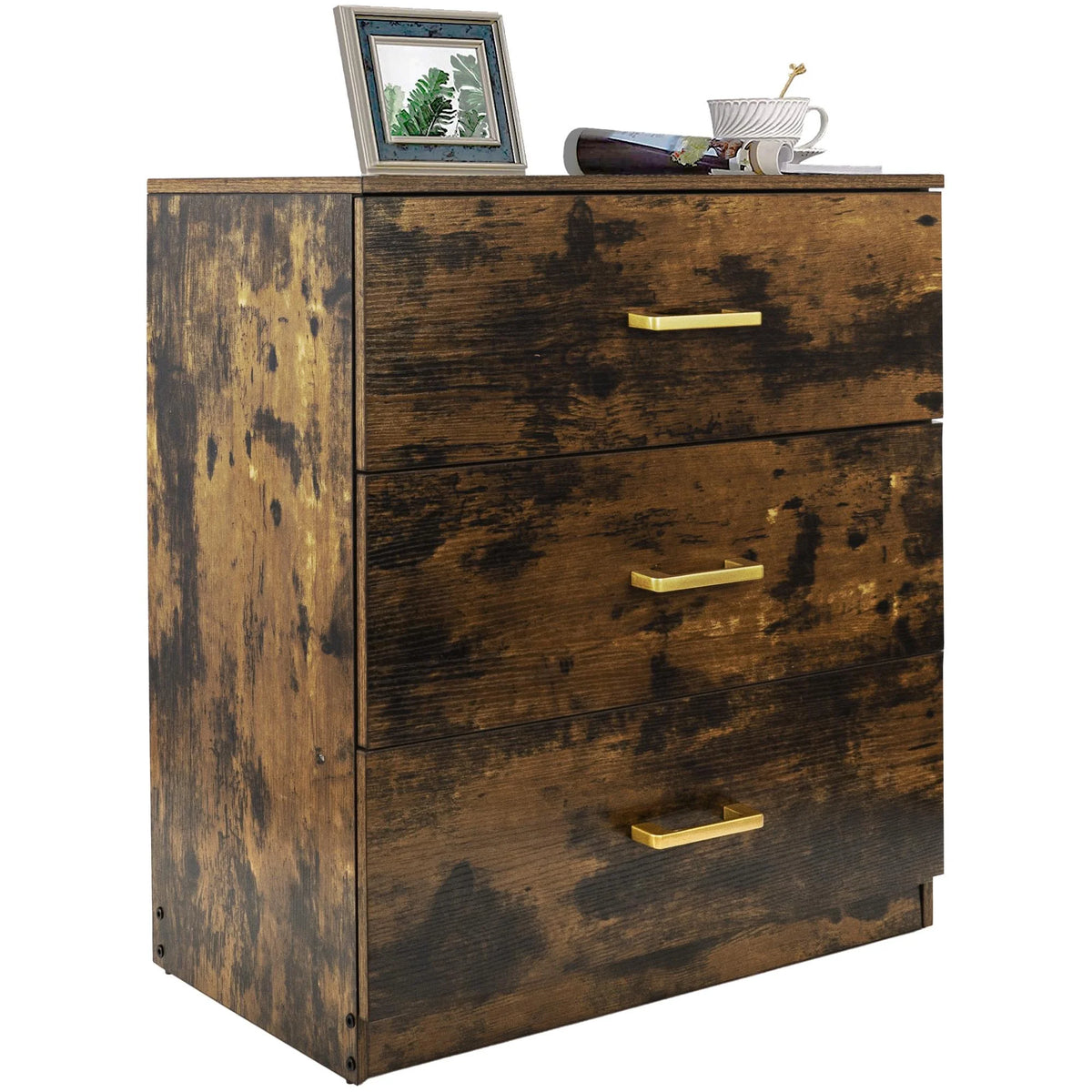 Black 3 Drawer Wood Nightstand Q62411