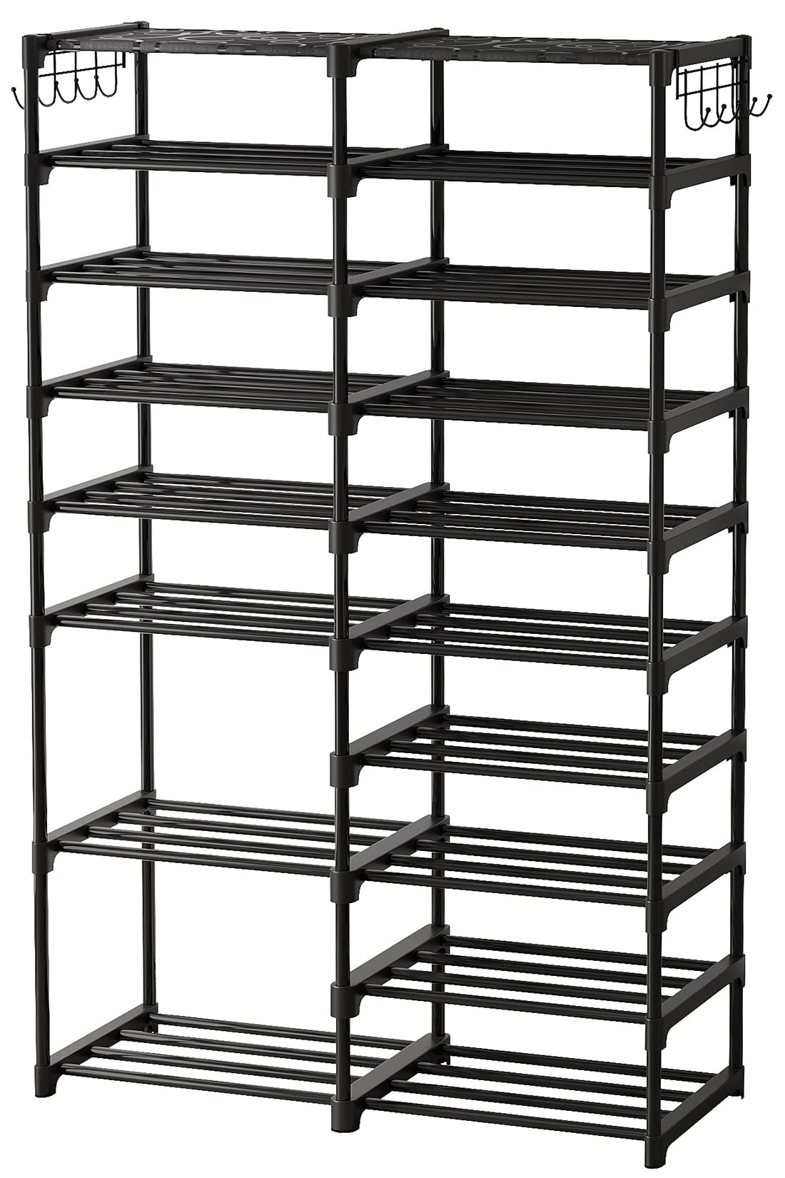 Black 9 Tiers Stackable Shoe Rack with 2 Hooks Y9711