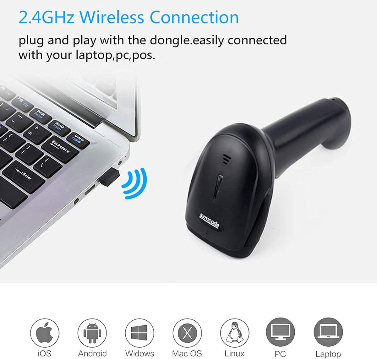 2.4GHz & USB Wireless 2D Barcode Scanner with Stand Pack of 2 M5706
