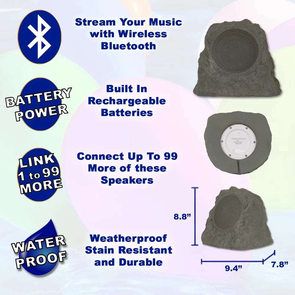 Slate Grey Wireless Rechargeable Bluetooth Rock Speaker Pair D535