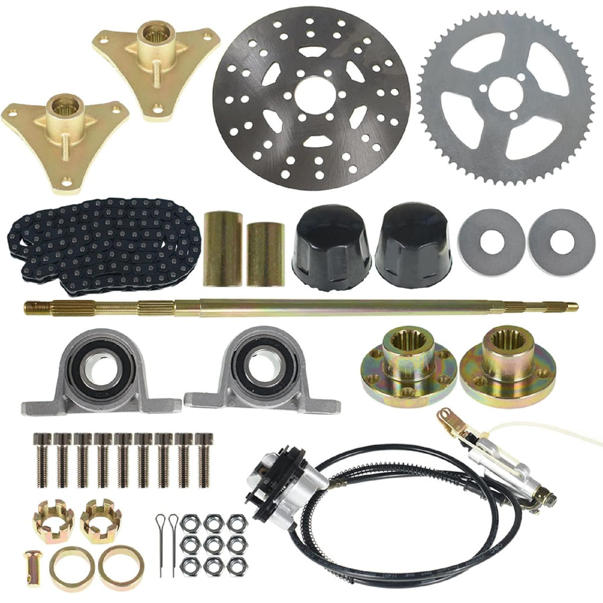 Go Kart Rear Axle Shaft Assembly Kit with Sprocket Hub Brake Chain D648266
