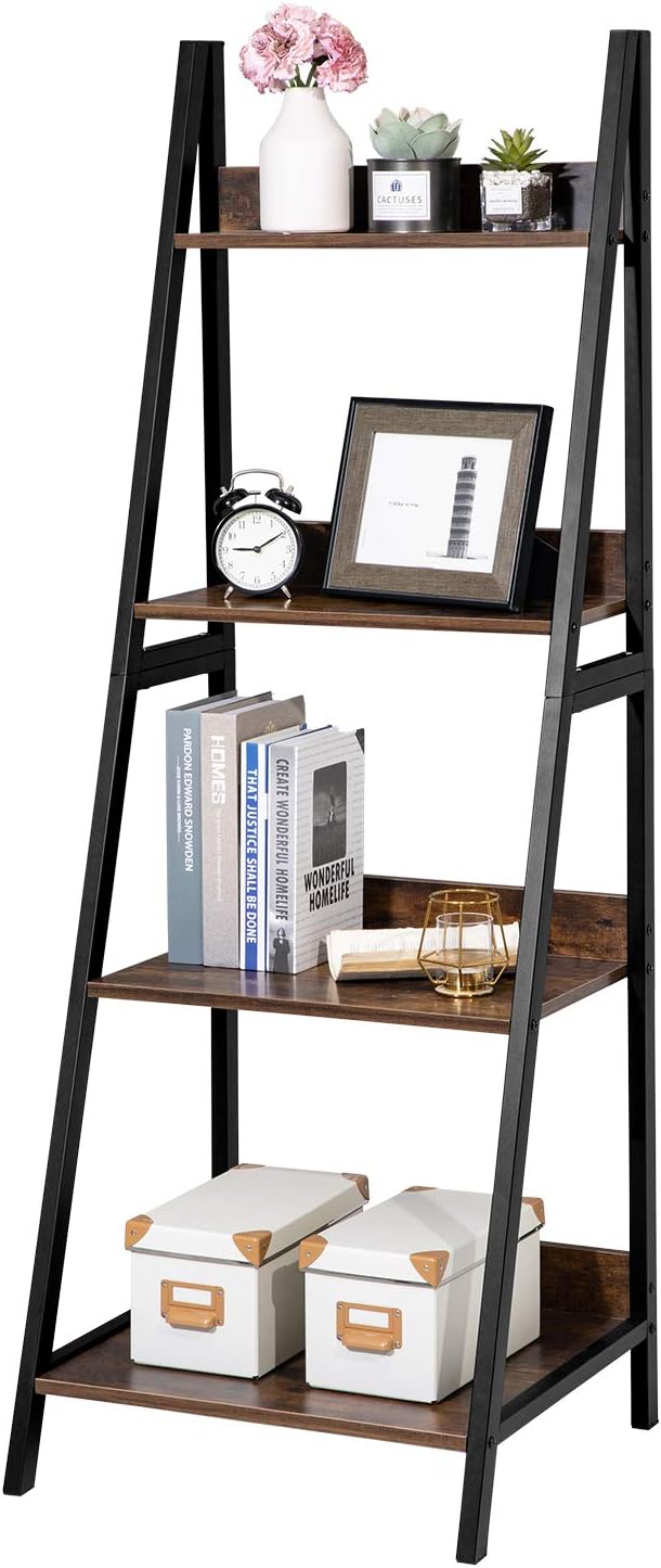 Walnut 4 Tier Ladder Bookshelf T920523