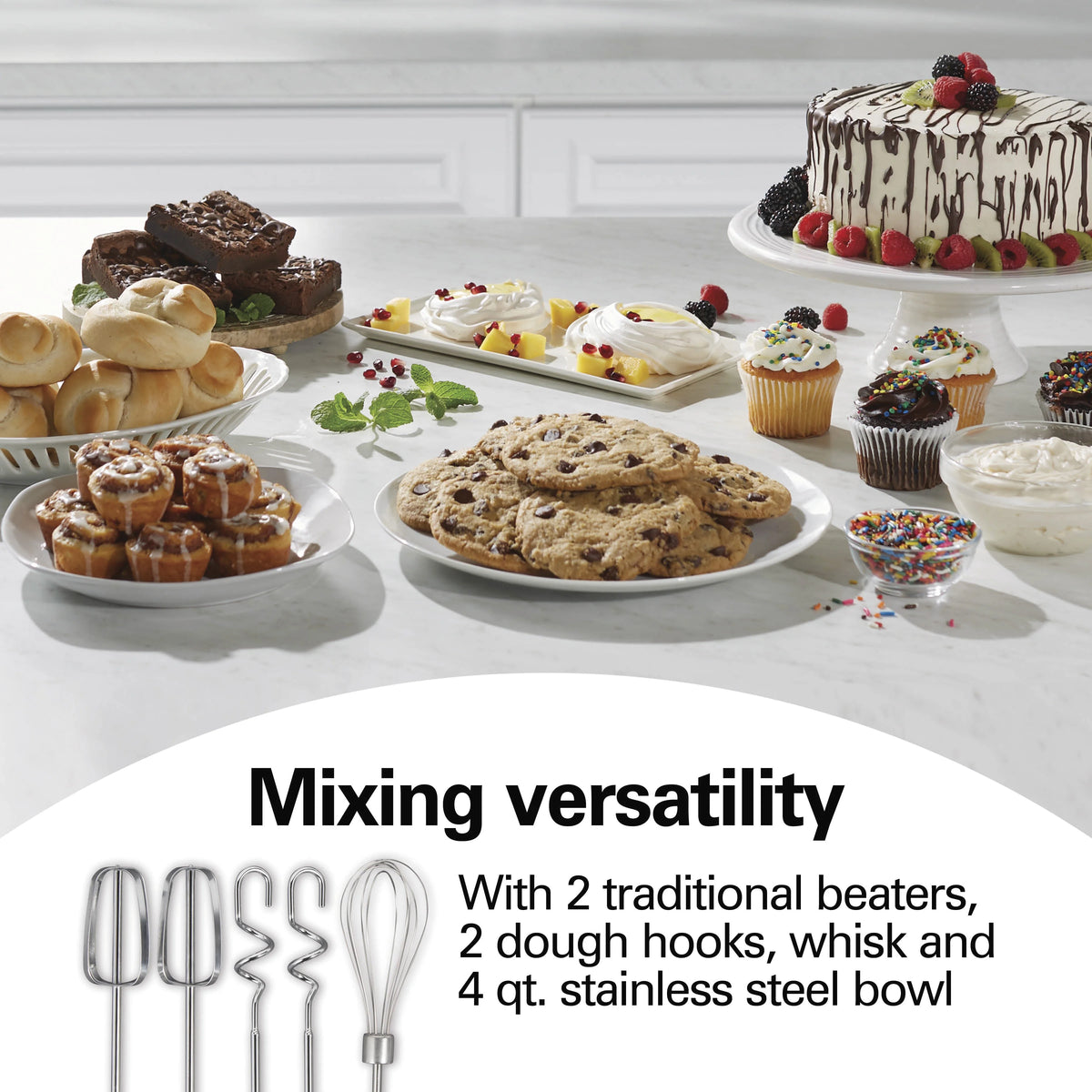 Stand Mixer, 4 Quart Stainless Steel Bowl, 6 Speeds, Black S49716