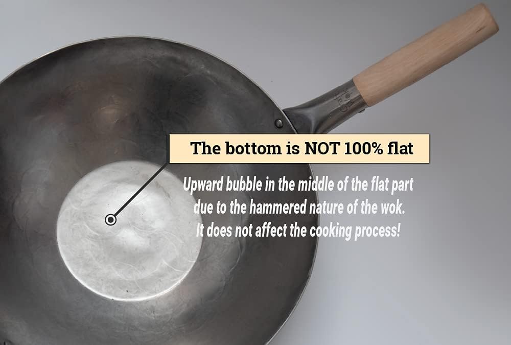 Flat Hand Hammered Carbon Steel Wok with Helper Handle 14 Inch S27911